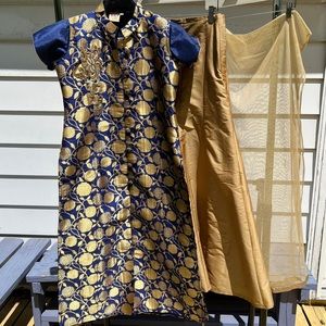 3pc kids outfit Indian in gold and blue